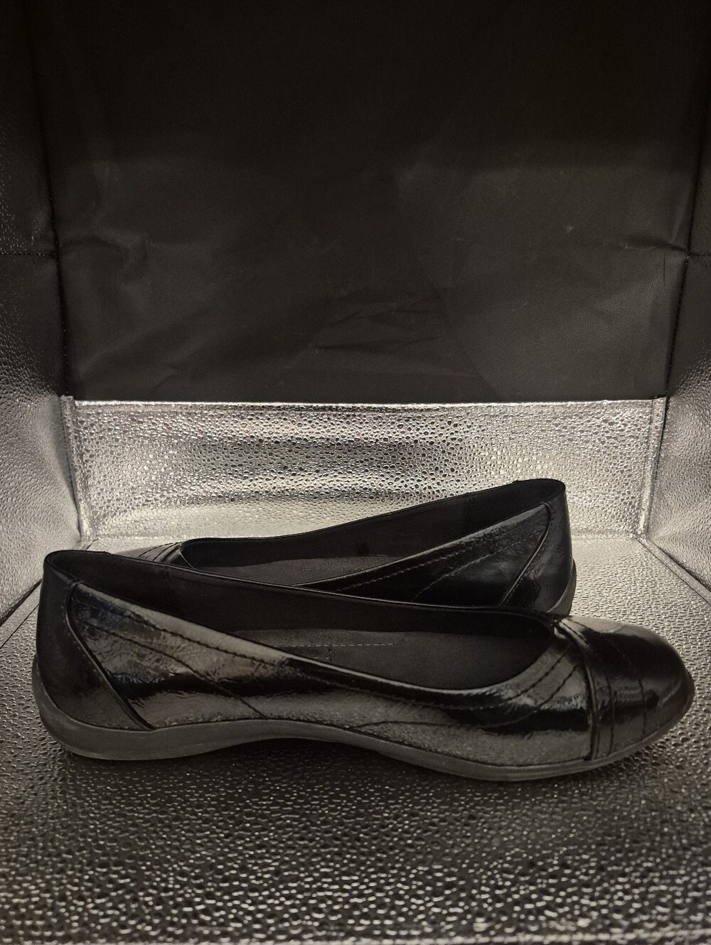 Comfort Plus by Predictions Black Patent Ballet Flats Womens 8.5W Wide Comfort